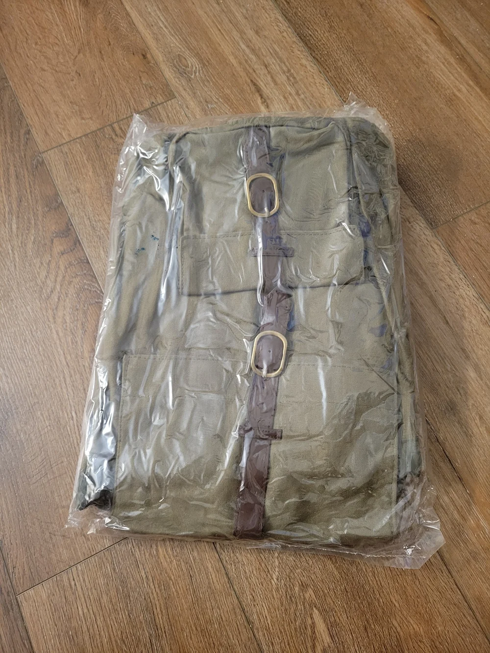 Olive Canvas Backpack with Brown Leather Trim